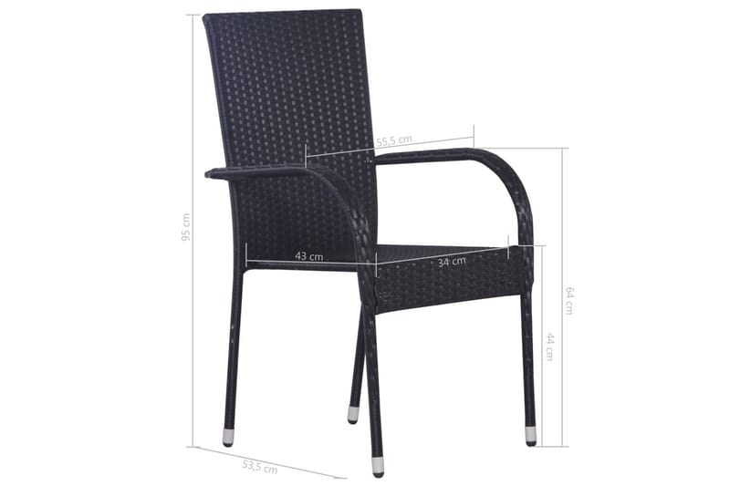 Stabelbare Havestole 2 Stk. Polyrattan Sort - Sort - Havemøbler - Havestole - Spisebordsstole udendørs