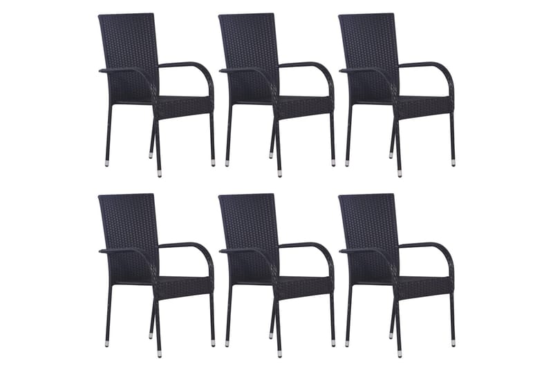 Stabelbare Havestole 6 Stk. Polyrattan Sort - Havemøbler - Havestole - Spisebordsstole udendørs