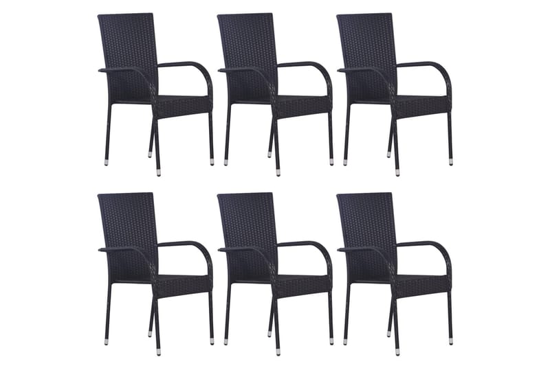Stabelbare Havestole 6 Stk. Polyrattan Sort - Spisebordsstole udendørs - Altanstole