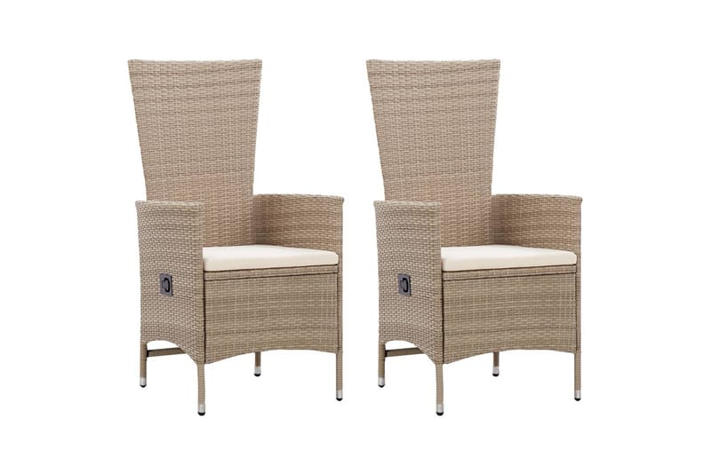 Udendørsstole 2 stk. Med Hynder Polyrattan Beige - Beige - Havemøbler - Havestole - Spisebordsstole udendørs