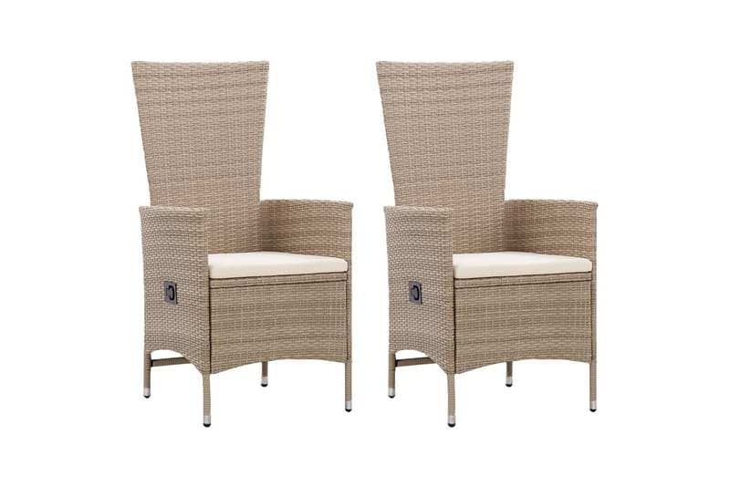 Udendørsstole 2 stk. Med Hynder Polyrattan Beige - Beige - Spisebordsstole udendørs - Altanstole