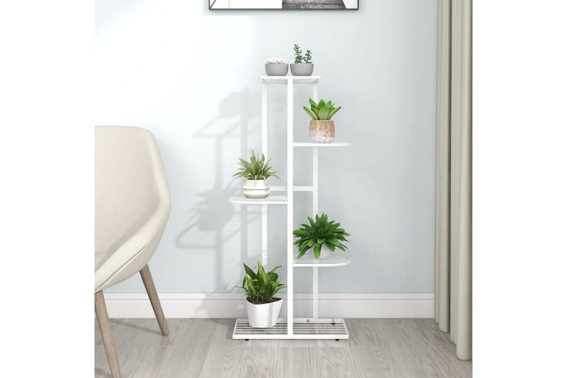 blomsterstativ i 5 niveauer 43x22x98 cm metal hvid - Hvid - Blomstereoler - Plantereol