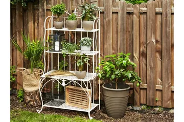 Plantereol 4 hylder metal lys beige PAVONA - Beige - Havemøbler - Øvrigt havetilbehør - Tilbehør udendørs - Blomstereoler