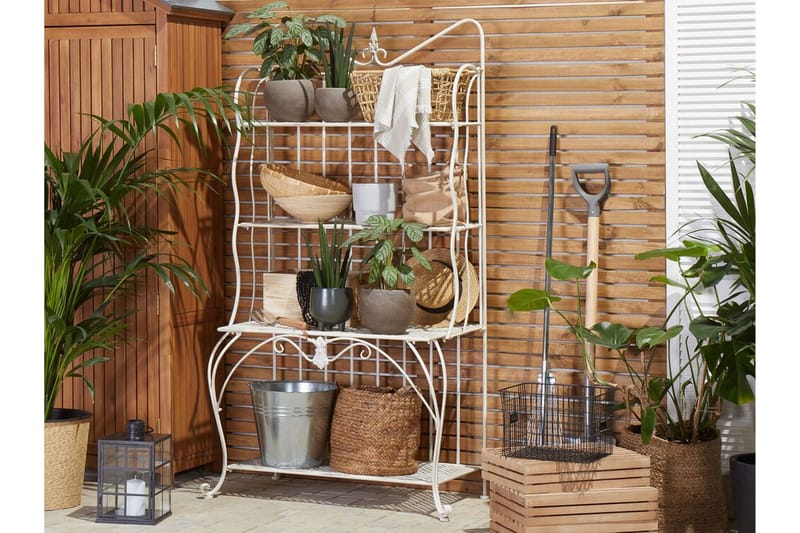 Plantereol 4 hylder metal lys beige PAVONA - Beige - Havemøbler - Øvrigt havetilbehør - Tilbehør udendørs - Blomstereoler