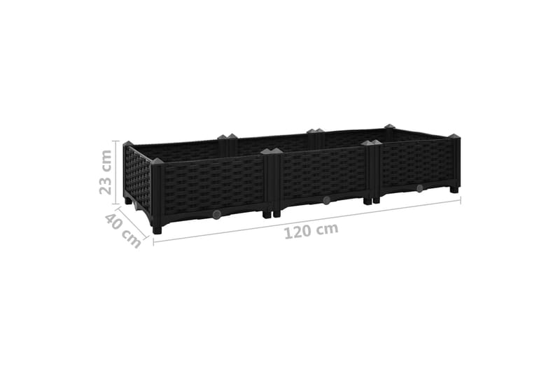 højbed 120x40x23 cm polypropylen - Sort - Havemøbler - Øvrigt havetilbehør - Tilbehør udendørs - Havekrukker
