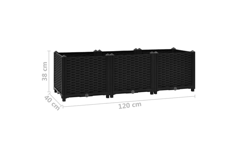 højbed 120x40x38 cm polypropylen - Sort - Havemøbler - Øvrigt havetilbehør - Tilbehør udendørs - Havekrukker