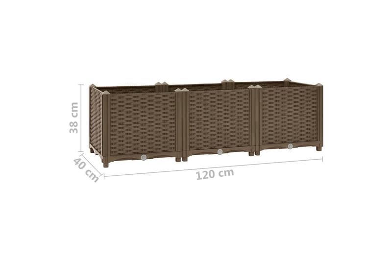 højbed 120x40x38 cm polypropylen - Brun - Havemøbler - Øvrigt havetilbehør - Tilbehør udendørs - Havekrukker