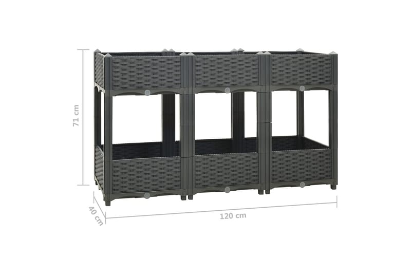 højbed 120x40x71 cm polypropylen - Grå - Havemøbler - Øvrigt havetilbehør - Tilbehør udendørs - Havekrukker