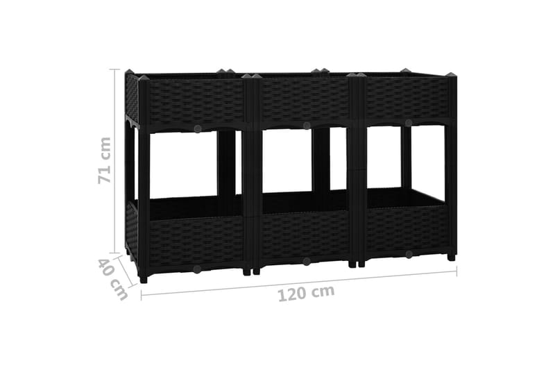 højbed 120x40x71 cm polypropylen - Sort - Havemøbler - Øvrigt havetilbehør - Tilbehør udendørs - Havekrukker