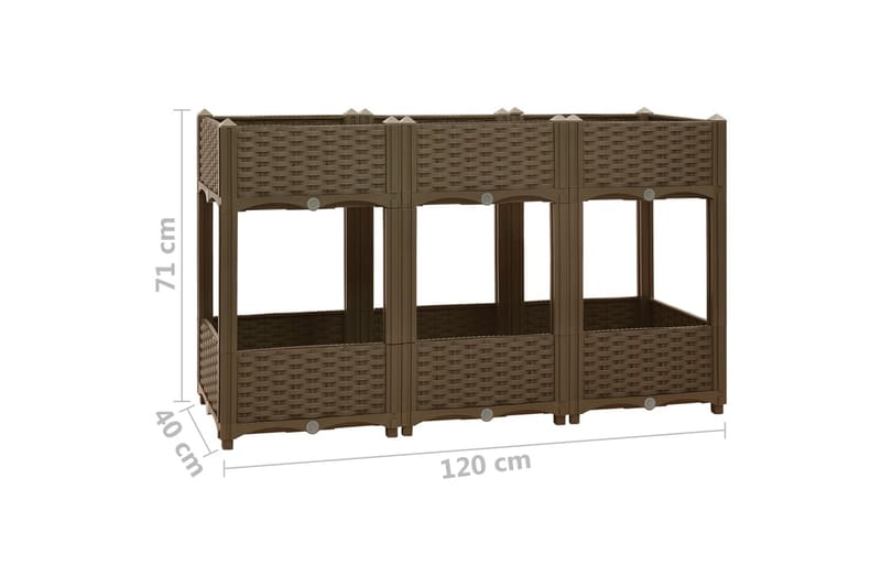 højbed 120x40x71 cm polypropylen - Brun - Havemøbler - Øvrigt havetilbehør - Tilbehør udendørs - Havekrukker