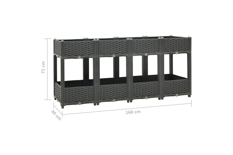 højbed 160x40x71 cm polypropylen - Grå - Havemøbler - Øvrigt havetilbehør - Tilbehør udendørs - Havekrukker