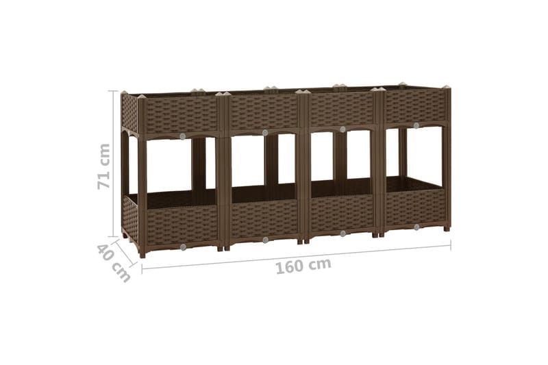 højbed 160x40x71 cm polypropylen - Brun - Havemøbler - Øvrigt havetilbehør - Tilbehør udendørs - Havekrukker