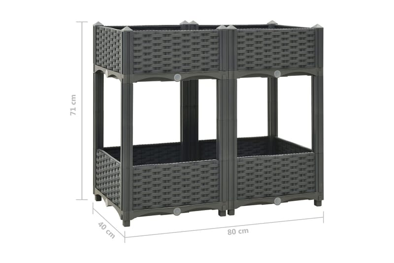 højbed 80x40x71 cm polypropylen - Grå - Havemøbler - Øvrigt havetilbehør - Tilbehør udendørs - Havekrukker
