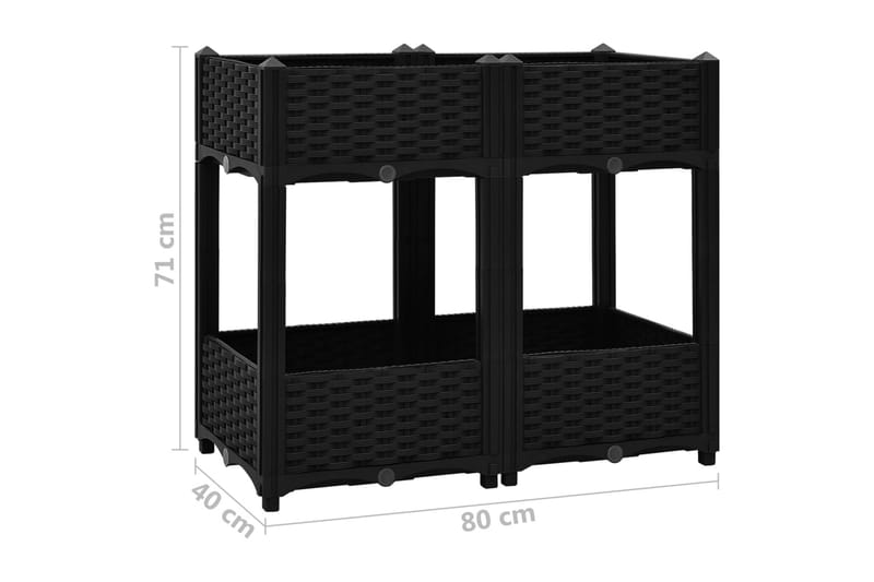 højbed 80x40x71 cm polypropylen - Sort - Havemøbler - Øvrigt havetilbehør - Tilbehør udendørs - Havekrukker