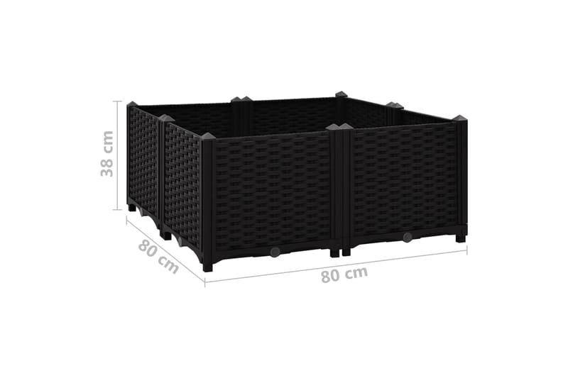 højbed 80x80x38 cm polypropylen - Sort - Havemøbler - Øvrigt havetilbehør - Tilbehør udendørs - Havekrukker
