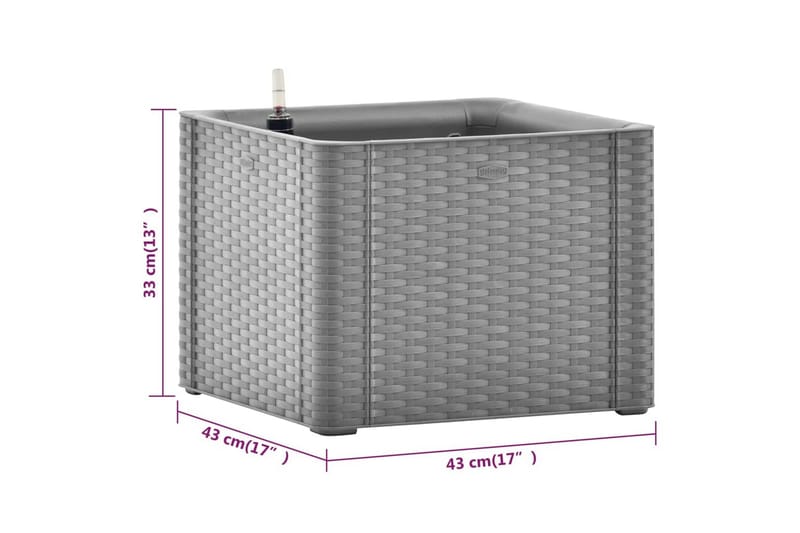højbed med automatisk vandingssystem 43x43x33 cm grå - Grå - Havemøbler - Øvrigt havetilbehør - Tilbehør udendørs - Havekrukker