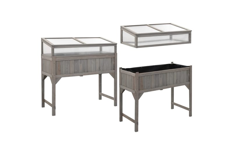 højbed med drivhus 110x54x120 cm massivt grantræ - Grå - Havemøbler - Øvrigt havetilbehør - Tilbehør udendørs - Havekrukker