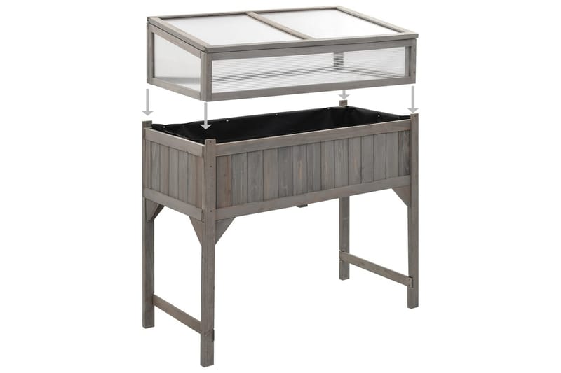 højbed med drivhus 110x54x120 cm massivt grantræ - Grå - Havemøbler - Øvrigt havetilbehør - Tilbehør udendørs - Havekrukker