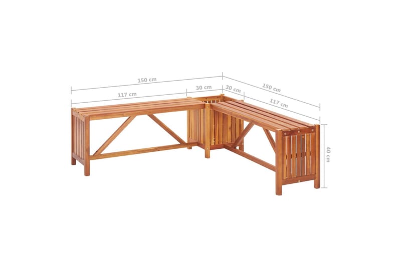 Hjørnebænk Med Plantekasse 150X150X40 cm Massivt Akacietræ - Brun - Havemøbler - Øvrigt havetilbehør - Tilbehør udendørs - Havekrukker