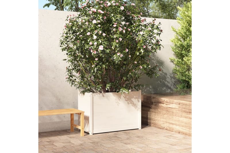 plantekasse 100x50x70 cm massivt fyrretræ hvid - Hvid - Blomsterkasser - Havekrukker
