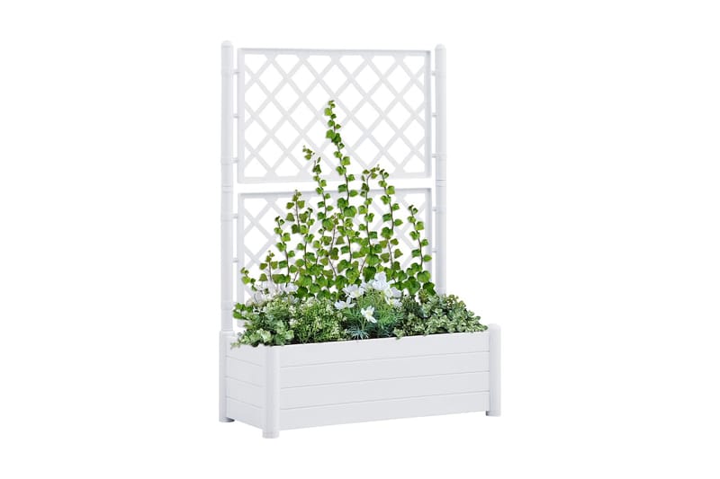 Plantekasse med espalier 100x43x142 cm pp hvid - Hvid - Blomsterkasser - Havekrukker