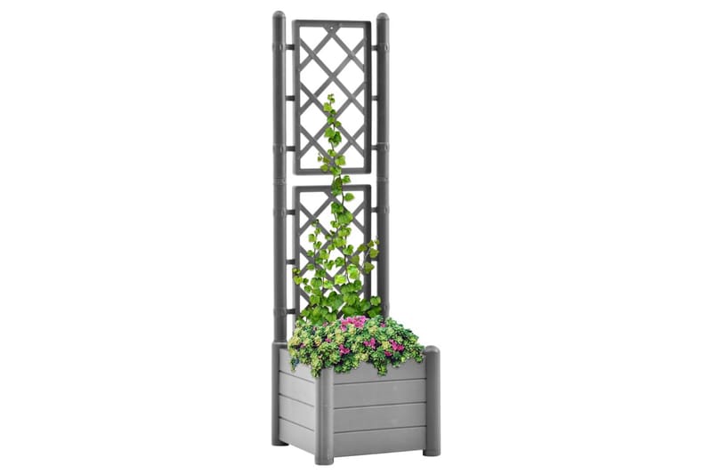 plantekasse med espalier 43x43x142 cm PP grå - Grå - Blomsterkasser - Havekrukker