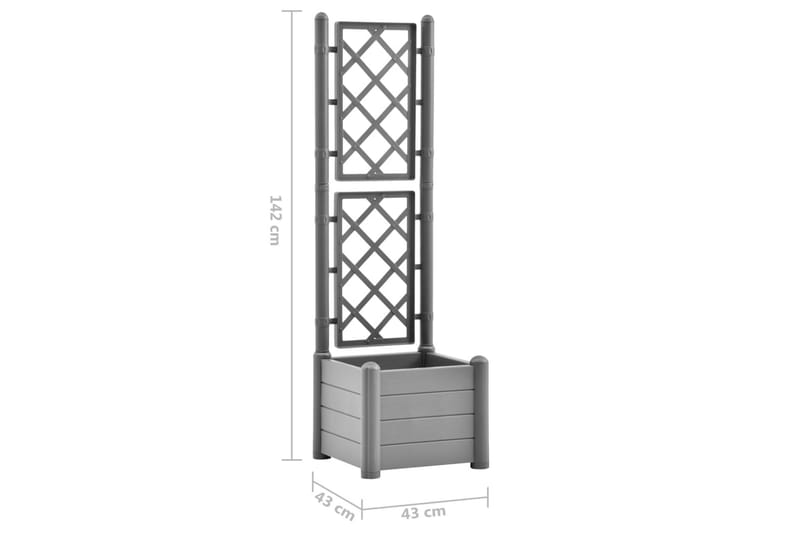 plantekasse med espalier 43x43x142 cm PP grå - Grå - Blomsterkasser - Havekrukker