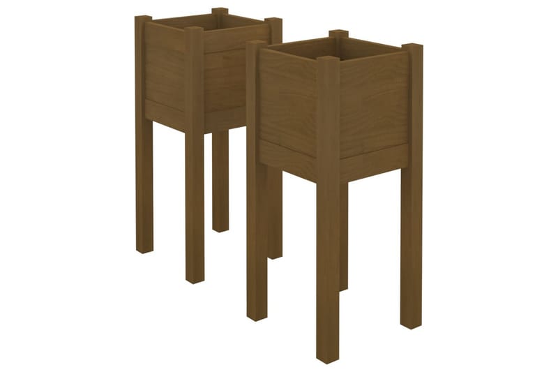 plantekasser 2 stk. 31x31x70 cm massivt fyrretræ gyldenbrun - Brun - Havemøbler - Øvrigt havetilbehør - Tilbehør udendørs - Havekrukker