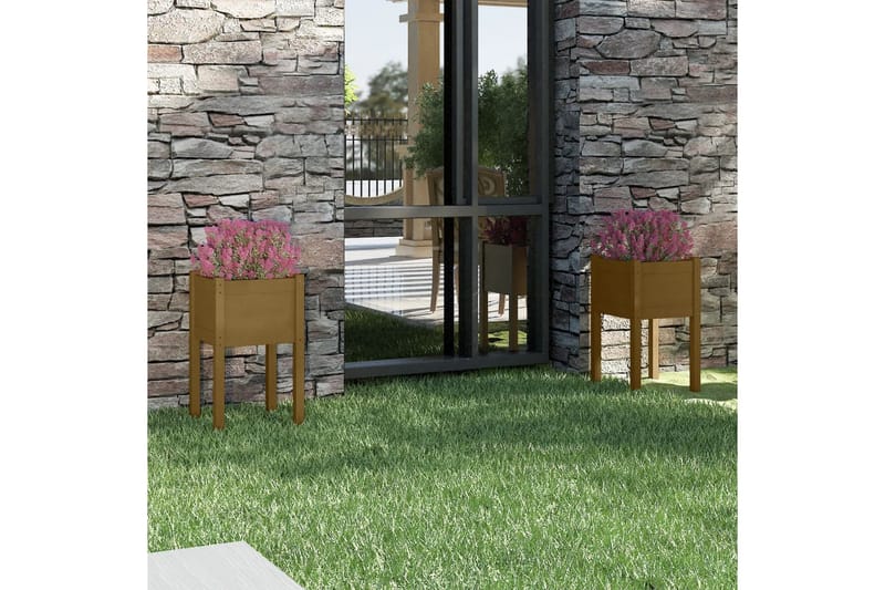 plantekasser 2 stk. 40x40x70 cm massivt fyrretræ gyldenbrun - Brun - Havemøbler - Øvrigt havetilbehør - Tilbehør udendørs - Havekrukker