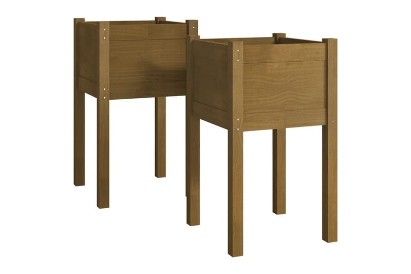 plantekasser 2 stk. 40x40x70 cm massivt fyrretræ gyldenbrun - Brun - Havemøbler - Øvrigt havetilbehør - Tilbehør udendørs - Havekrukker