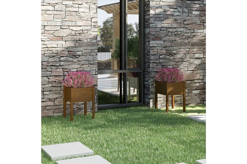 plantekasser 2 stk. 50x50x70 cm massivt fyrretræ gyldenbrun - Brun - Havemøbler - Øvrigt havetilbehør - Tilbehør udendørs - Havekrukker