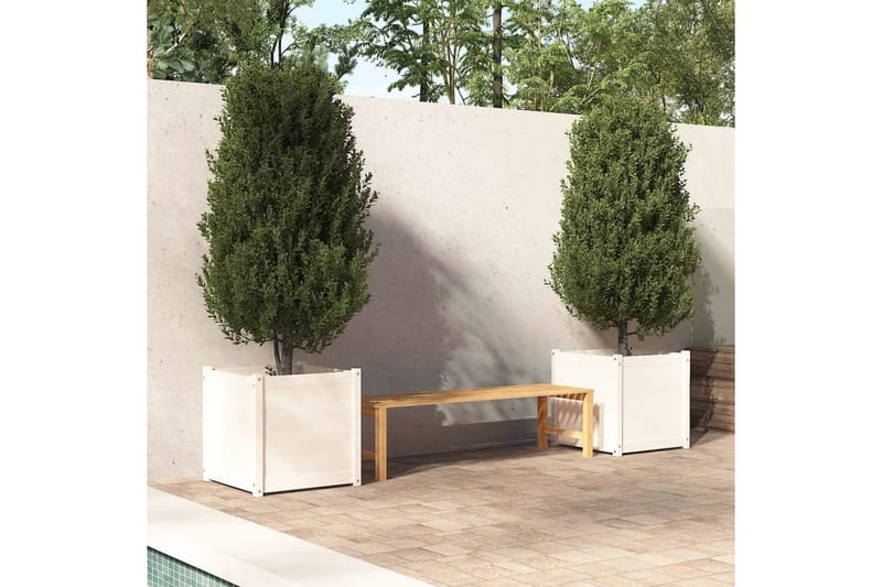 plantekasser 2 stk. 60x60x60 cm massivt fyrretræ hvid - Hvid - Havekrukker - Blomsterkasser