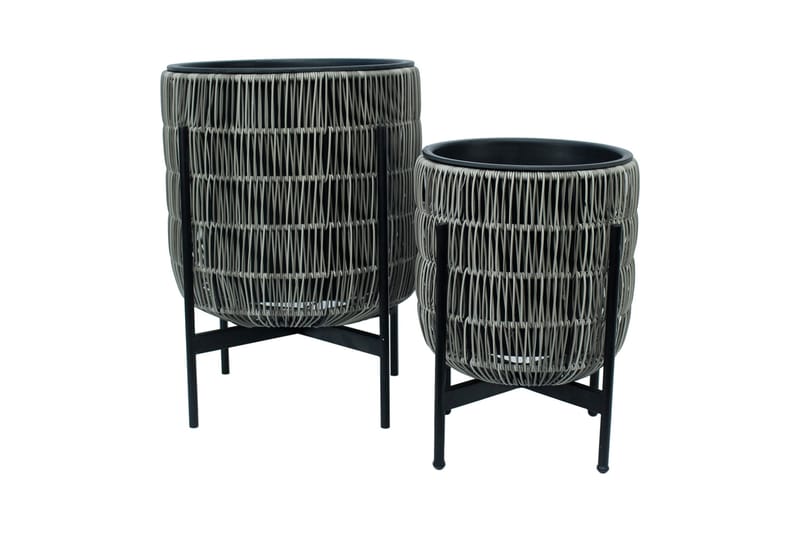 Wicker Blomsterkrukke på stativ 30x30xH38 cm Grå - Havemøbler - Øvrigt havetilbehør - Tilbehør udendørs - Havekrukker
