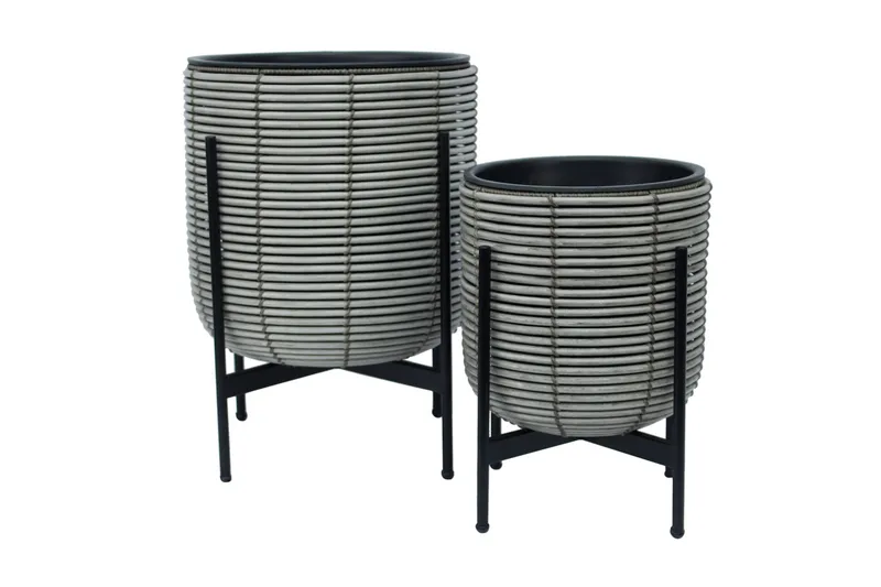 Wicker Blomsterkrukke på stativ 30x30xH38 cm Grå - Havemøbler - Øvrigt havetilbehør - Tilbehør udendørs - Havekrukker