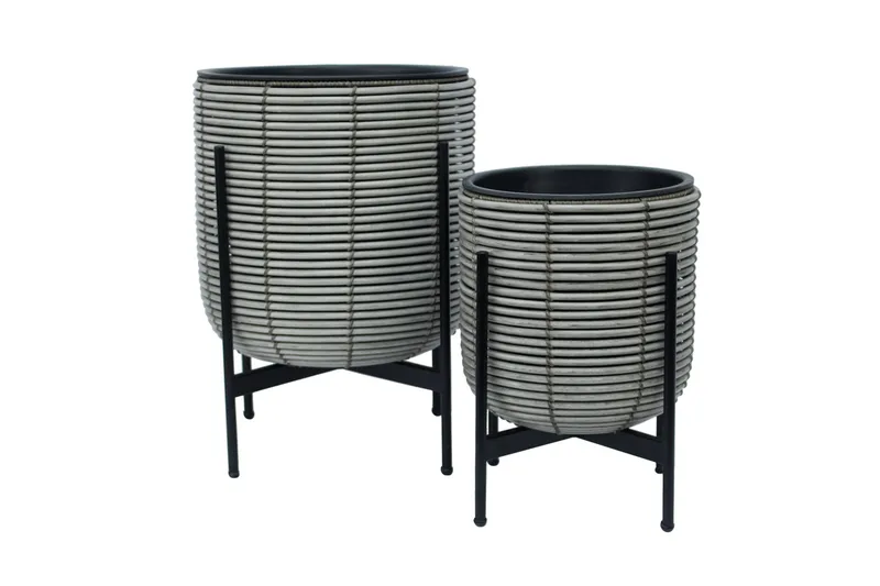 Wicker Blomsterkrukke på stativ 38x38xH49 cm Grå - Havemøbler - Øvrigt havetilbehør - Tilbehør udendørs - Havekrukker