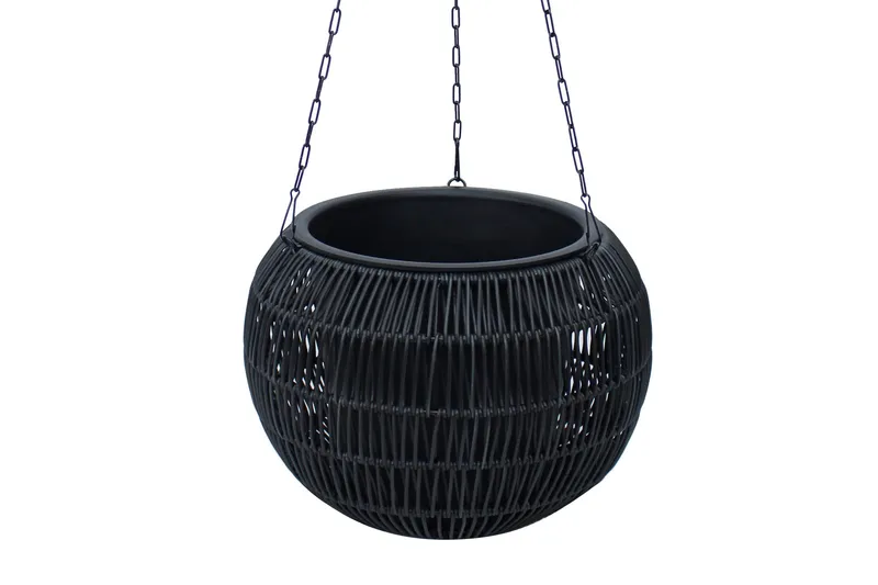 Wicker Hængende Krukke D32xH22 cm Sort - Havemøbler - Øvrigt havetilbehør - Tilbehør udendørs - Havekrukker