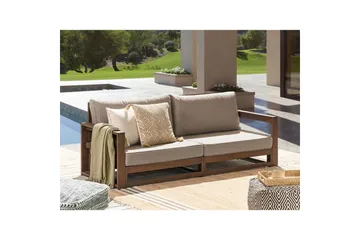 2-sitssoffa Beliani Timor Ljus trä/grått/beige, Ja Dark wood||Grey||Beige - Havemøbler - Loungemøbler - Loungesofaer