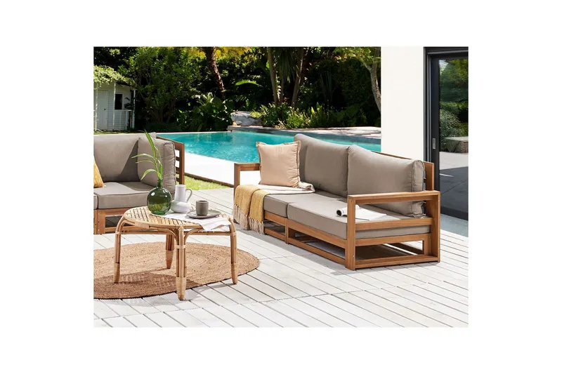 2-sitssoffa Beliani Timor Ljus trä/grått/beige, Ja Light wood||Grey||Beige - Havemøbler - Loungemøbler - Loungesofaer