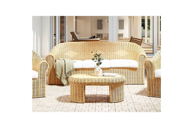 3-sitssoffa Beliani Livadeia Natural||White - Havemøbler - Loungemøbler - Loungesofaer