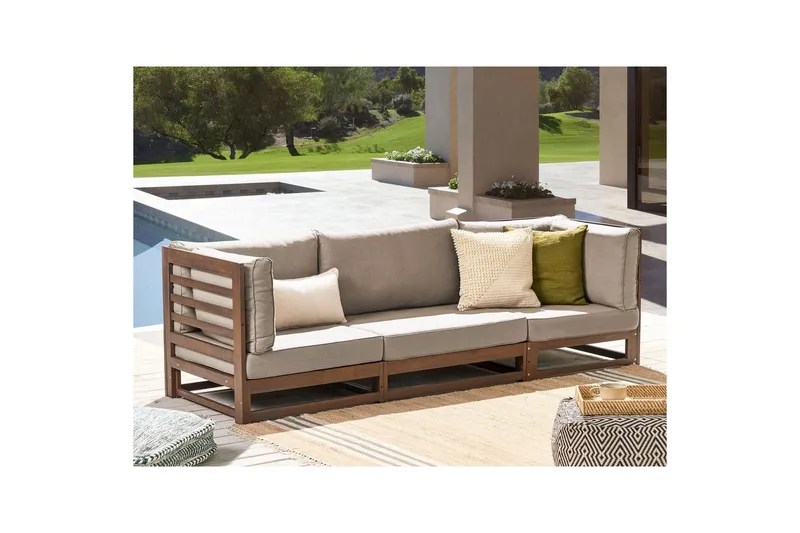 3-sitssoffa Beliani Trani Ljus trä/grått/beige, Ja Dark wood||Grey||Taupe - Havemøbler - Loungemøbler - Loungesofaer