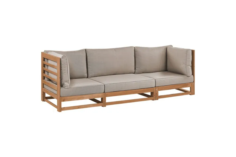 3-sitssoffa Beliani Trani Ljus trä/grått/beige, Ja Light wood||Grey||Beige - Havemøbler - Loungemøbler - Loungesofaer