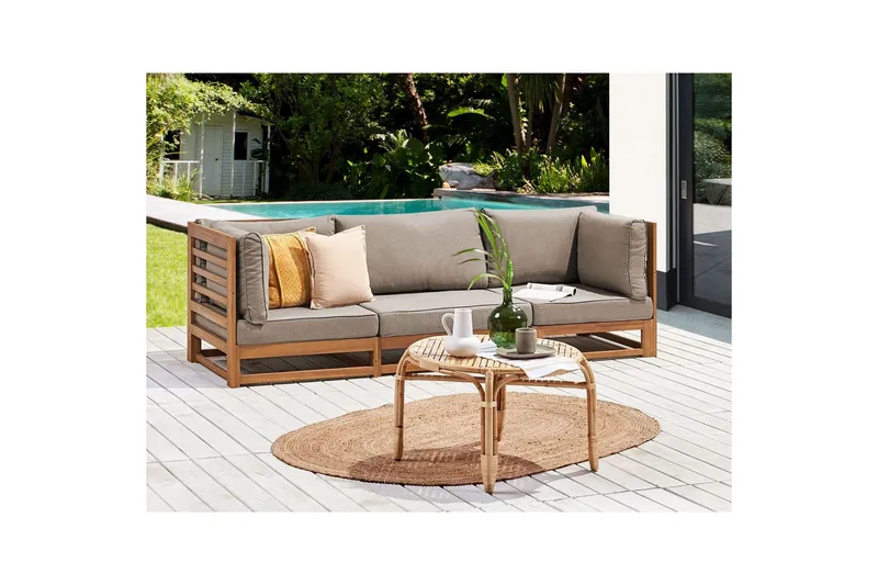 3-sitssoffa Beliani Trani Ljus trä/grått/beige, Ja Light wood||Grey||Beige - Havemøbler - Loungemøbler - Loungesofaer