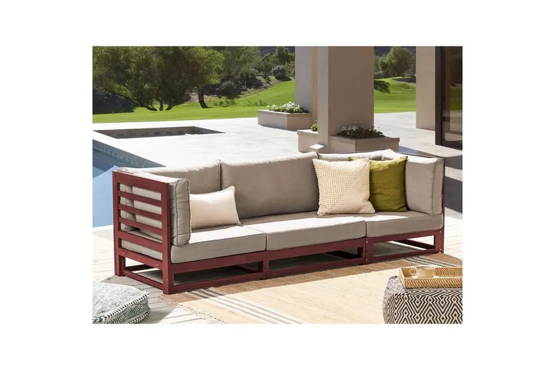 3-sitssoffa Beliani Trani Mörkt trä/grått/beige, Nej Dark wood||Grey||Beige - Havemøbler - Loungemøbler - Loungesofaer