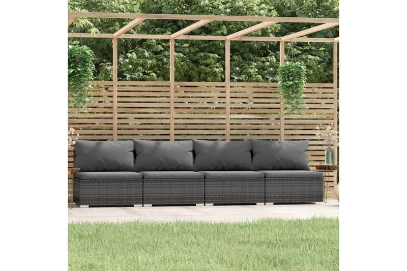4-personers sofa med hynder polyrattan grå - Grå - Havemøbler - Loungemøbler - Loungesofaer