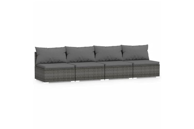 4-personers sofa med hynder polyrattan grå - Grå - Havemøbler - Loungemøbler - Loungesofaer