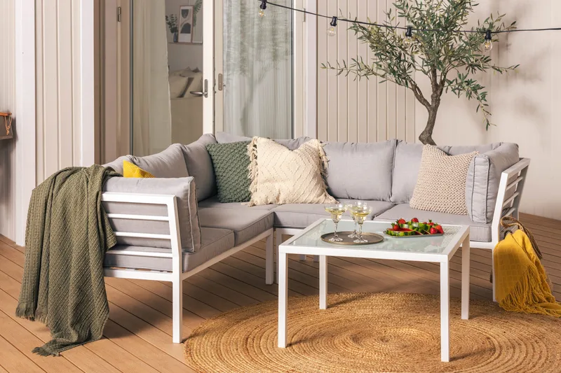 Ariany Hjørnesofa - Hvid/Grå - Havemøbler - Loungemøbler - Loungesofaer