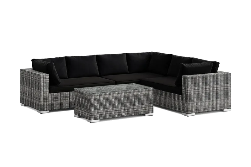 Bahamas L-formet udendørs sofa højre, 6-pers med bord, Grå