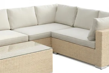 Bahamas L-formet udendørs sofa højre, 7-pers med bord - Beige - Havemøbler - Loungemøbler - Sofagrupper udendørs