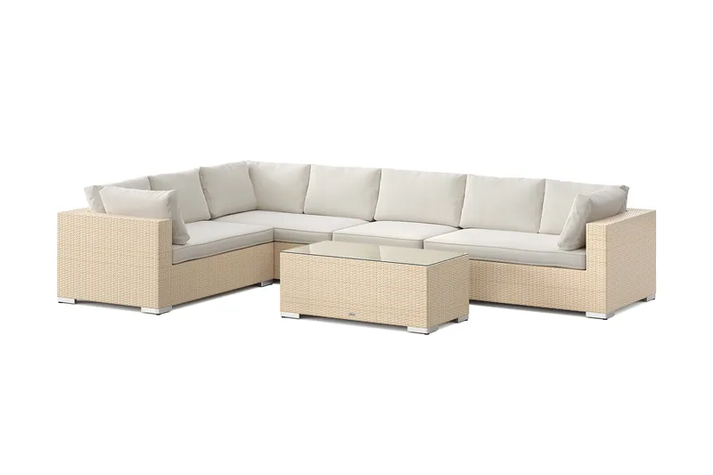 Bahamas L-formet udendørs sofa højre, 7-pers med bord, Beige