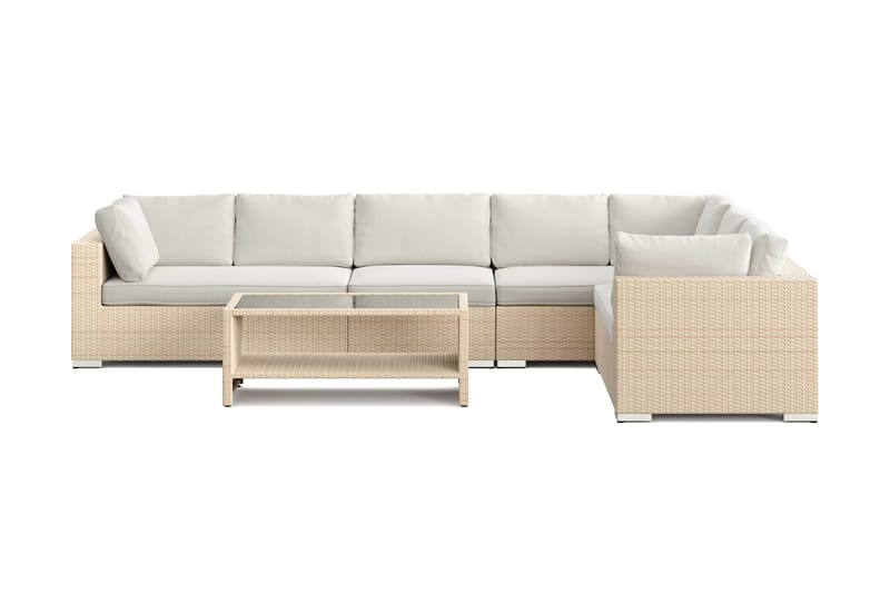 Bahamas L-formet udendørs sofa højre, 7-pers med bord og hylde - Beige - Havemøbler - Loungemøbler - Sofagrupper udendørs